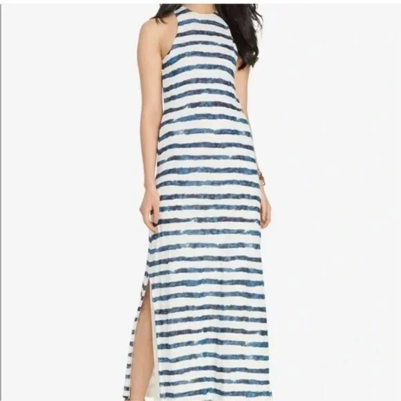 Lauren Ralph Lauren Linen Striped Maxi Dress Blue & White Coastal Sz Med Lauren Ralph Lauren Linen Striped Maxi Dress Blue & White Coastal Sz Med
